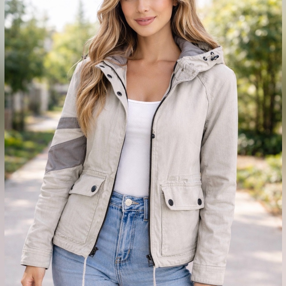 Able Jeans Utility Hooded Boyfriend Jacket XS Neutral